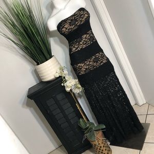 B Darlin Black Lace Strapless Maxi Dress
